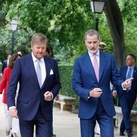 Guillermo Alejandro de Holanda y Felipe VI hablando en el almuerzo por el aniversario de relaciones diplomáticas entre Países Bajos y España