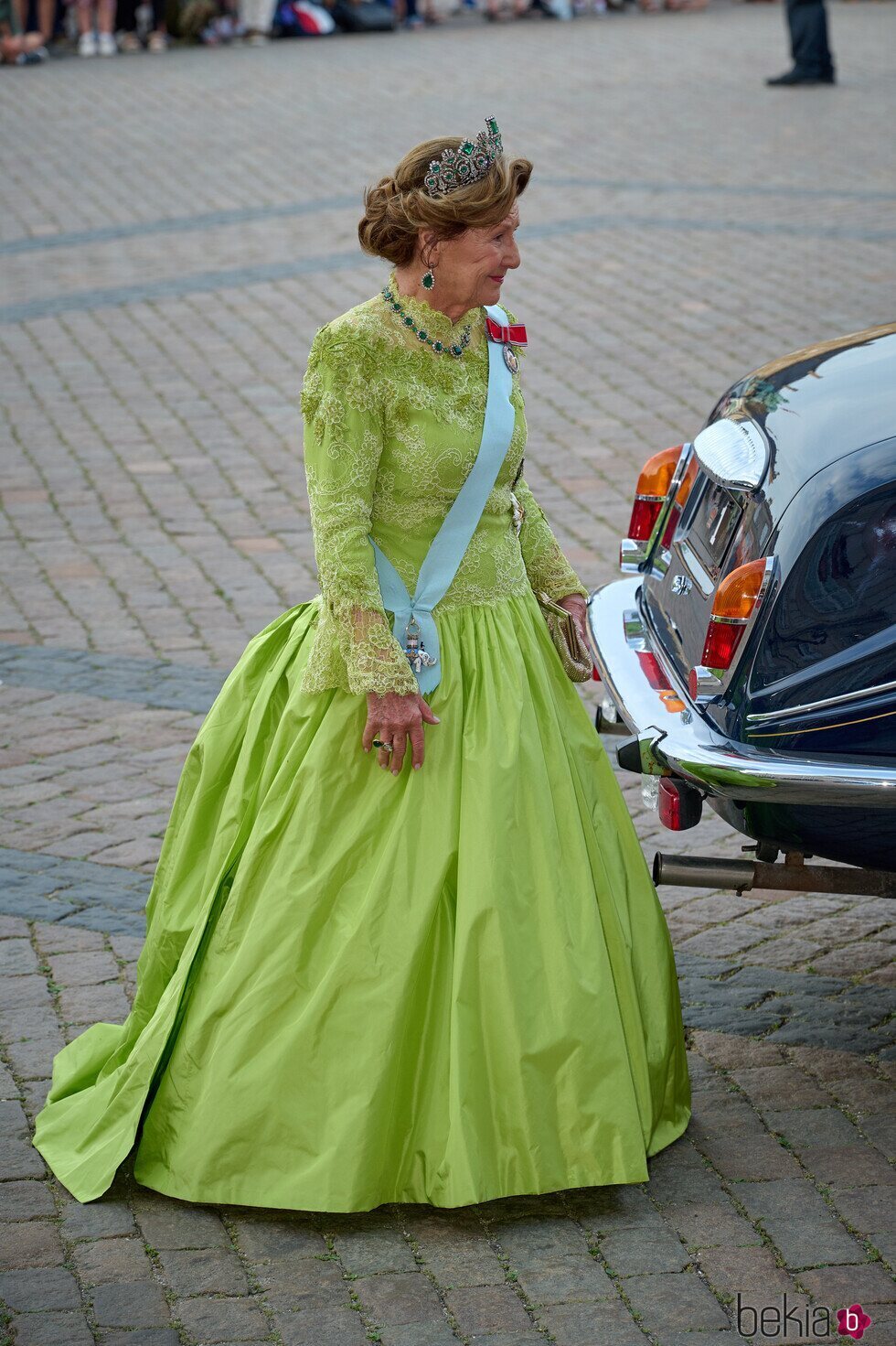 Sonia de Noruega con la tiara de la Emperatriz Josefina en la cena en su honor en Amalienborg