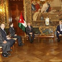 El Rey Felipe VI, Abdalá de Jordania y Hashem de Jordania en su encuentro oficial en el Palacio Real