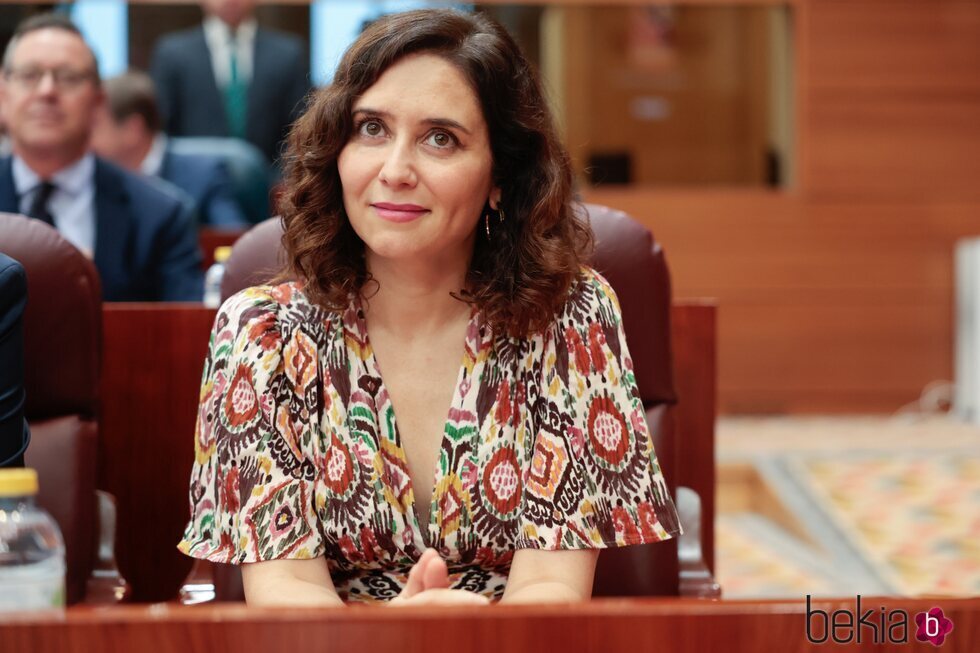 Isabel Díaz Ayuso en la Asamblea de Madrid tras sufrir un aborto