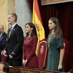 Los Reyes Felipe VI y Letizia y la Princesa Leonor en el Congreso de los Diputados durante la Apertura de la XV Legislatura
