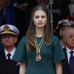 La Princesa Leonor con vestido verde y las medallas del Congreso y el Senado en la Apertura de la XV Legislatura