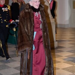 Margarita de Dinamarca en la última recepción al Cuerpo Diplomático de su reinado