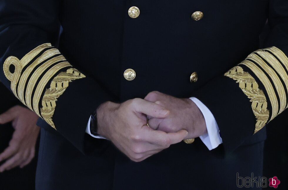 La mano izquierda morada del Rey Felipe Vi en una audiencia en el Palacio Real
