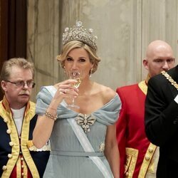 Máxima de Holanda y Felipe VI bebiendo en la cena de gala por la Visita de Estado de los Reyes de España a Países Bajos
