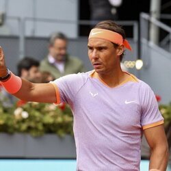 Rafa Nadal jugando un partido de tenis en el Madrid Open 2024