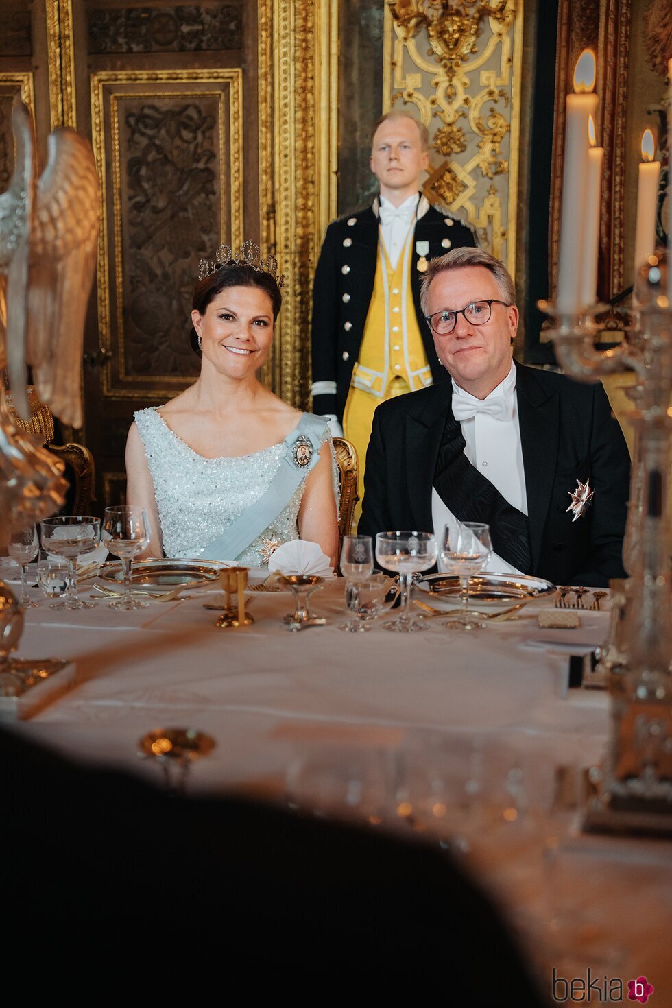 Victoria de Suecia con la Tiara de Connaught en la cena de gala por la Visita de Estado de los Reyes Dinamarca a Suecia