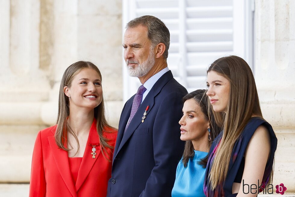 La Princesa Leonor, los Reyes Felipe y Letizia y la Infanta Sofía en la celebración del décimo aniversario del reinado de Felipe VI