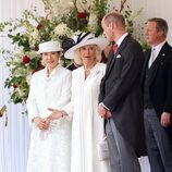 Masako de Japón, la Reina Camilla y el Príncipe Guillermo en la bienvenida a los Emperadores de Japón por su Visita de Estado a Reino Unido