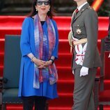 Margarita Robles y la Princesa Leonor con uniforme de gala del Ejército de Tierra en la entrega de Despachos en la Escuela Naval Militar de Marín