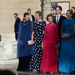 La Reina Sofía, las Infantas Elena y Cristina y Juan, Miguel e Irene Urdangarin en la boda de Theodora de Grecia y Matthew Kumar