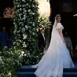 Theodora de Grecia con la Tiara Khedive de Egipto y su vestido de novia en su boda con Matthew Kumar