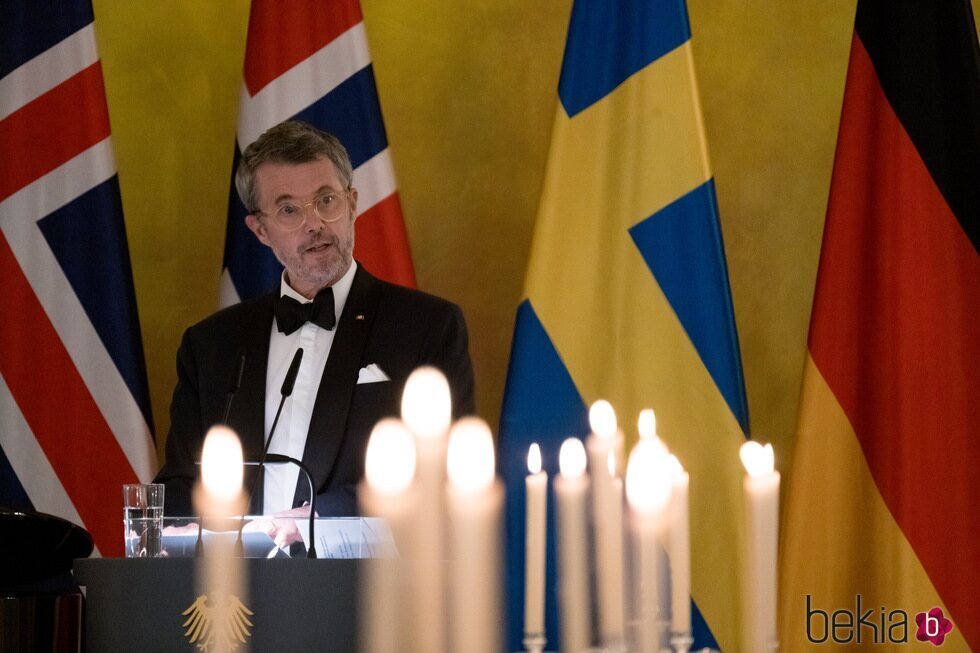 Federico de Dinamarca en su discurso en la cena por su primera visita oficial a Alemania como Rey de Dinamarca