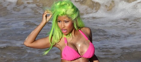 Nicki Minaj en el rodaje del videoclip 'Starships'