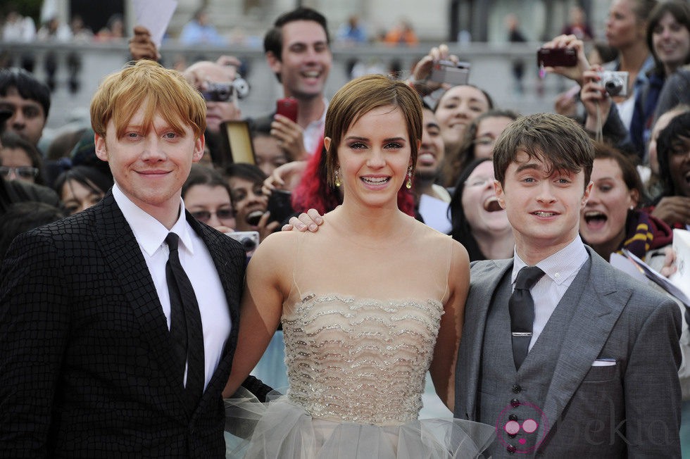 Rupert Grint, Emma Watson y Daniel Radcliffe en el estreno de Harry Potter en Londres