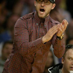 Justin Timberlake apoyando al equipo de 'Los Angeles Lakers'