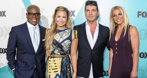 L. A. Reid, Demi Lovato, Simon Cowell y Britney Spears en los Upfronts de Fox 2012 El nuevo jurado de 'The X Factor' posa frente a los medios en los Upfron