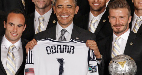 Barack Obama y David Beckham en la recepción a los Angeles Galaxy