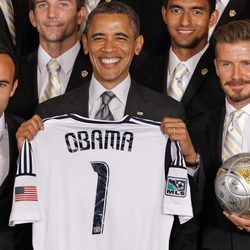 Barack Obama y David Beckham en la recepción a los Angeles Galaxy