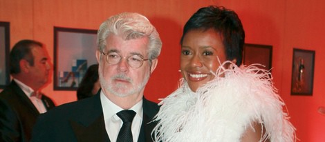 George Lucas y Melanie Hobbson en la gala posterior al Gran Premio de F1 de Mónaco