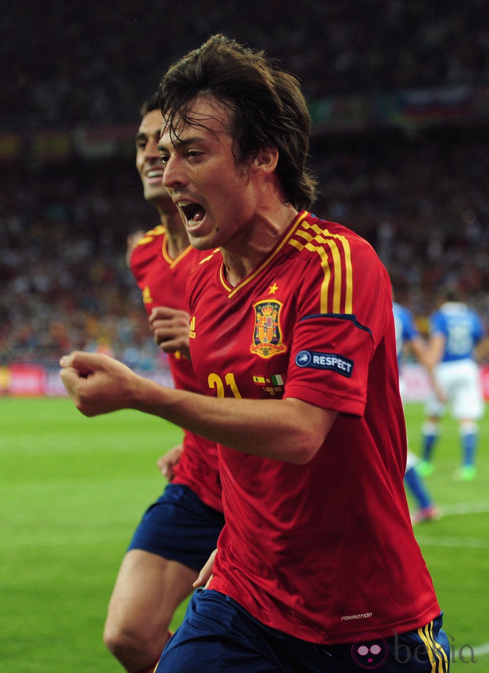 David Silva celebra el primer gol de España en la final de la Eurocopa 2012