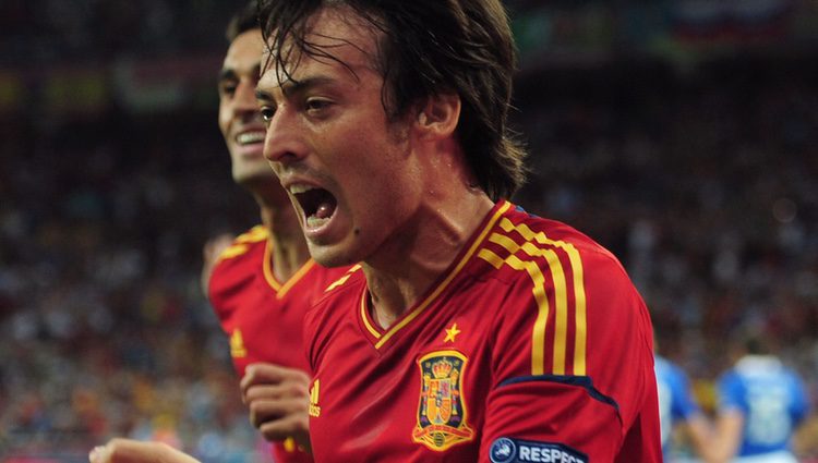 David Silva celebra el primer gol de España en la final de la Eurocopa 2012