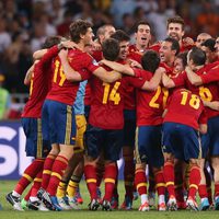 La Selección Española celebra la victoria en la Eurocopa 2012