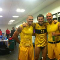 Iker Casillas, Pepe Reina y Víctor Valdés celebran la Eurocopa 2012