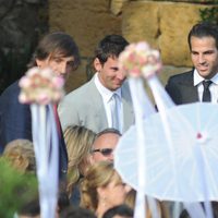 Leo Messi, Cesc Fábregas y Daniella Semaan en la boda de Andrés Iniesta y Anna Ortiz
