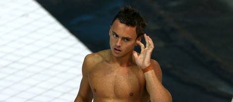 Tom Daley en bañador en la zona acuática de los Juegos Olímpicos de Londres 2012