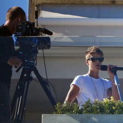 Justin Bieber grabando para el programa 'X Factor' EE.UU