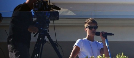 Justin Bieber grabando para el programa 'X Factor' EE.UU