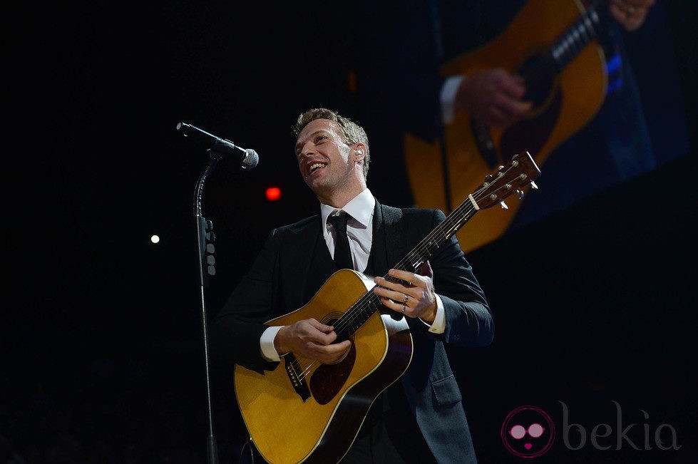 Chris Martin en el concierto a favor de las víctimas del huracán Sandy
