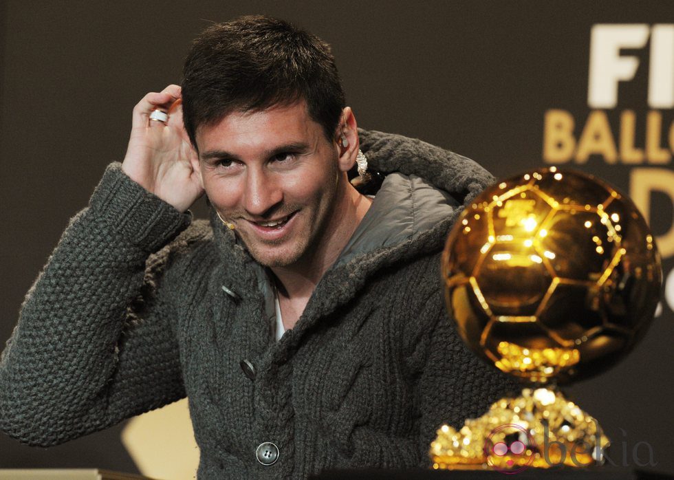 Leo Messi en la rueda de prensa del Balón de Oro 2012