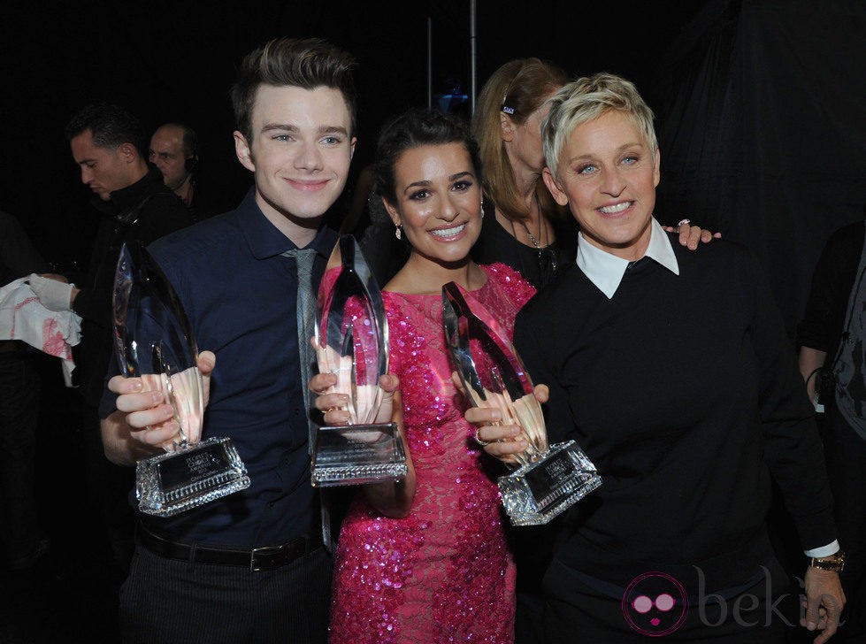 Chris Colfer, Lea Michele y Ellen DeGeneres en los People's Choice Awards 2013