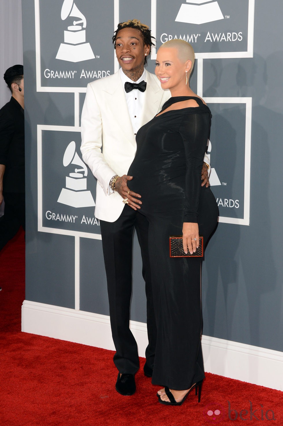 Amber Rose y Wiz Khalifa en la alfombra roja de los Grammy 2013