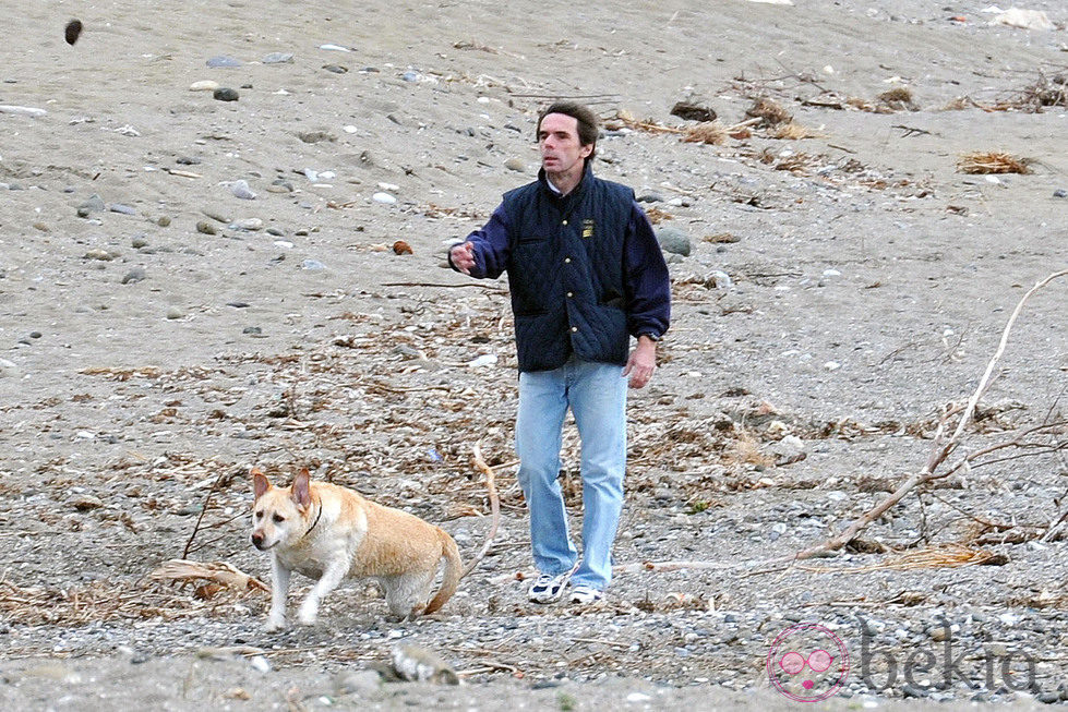 José María Aznar pasea a su perro por las playas de Marbella en Semana Santa 2013