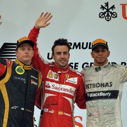Kimi Raikkonen, Fernando Alonso y Lewis Hamilton en el Gran Premio de China 2013