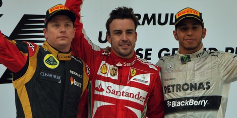 Kimi Raikkonen, Fernando Alonso y Lewis Hamilton en el Gran Premio de China 2013