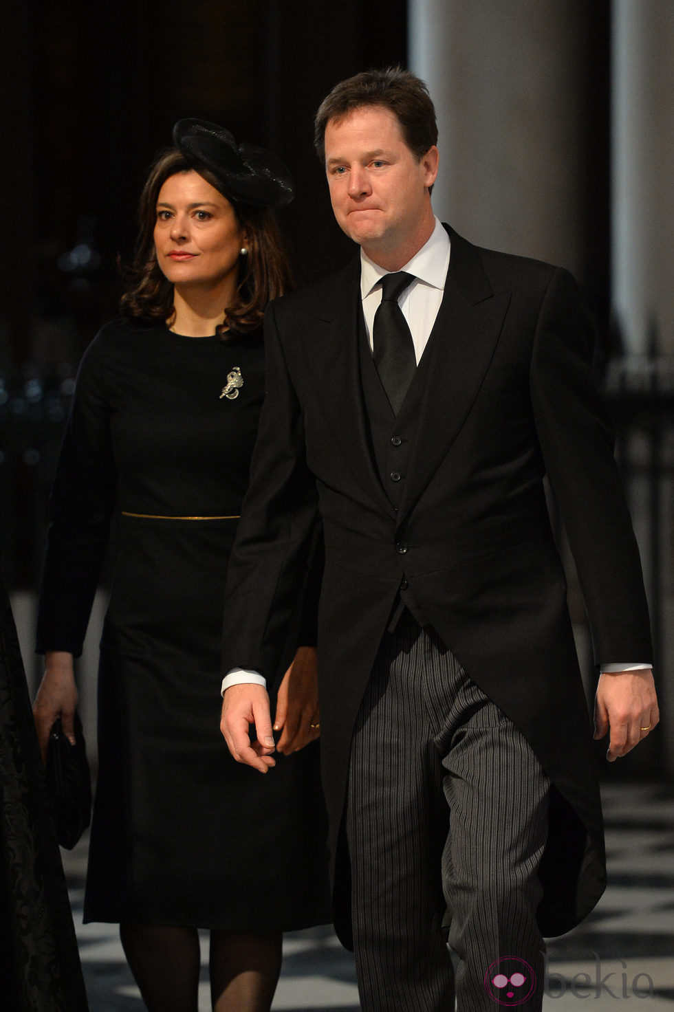 Nick Clegg y Miriam González en el funeral de Margaret Thatcher