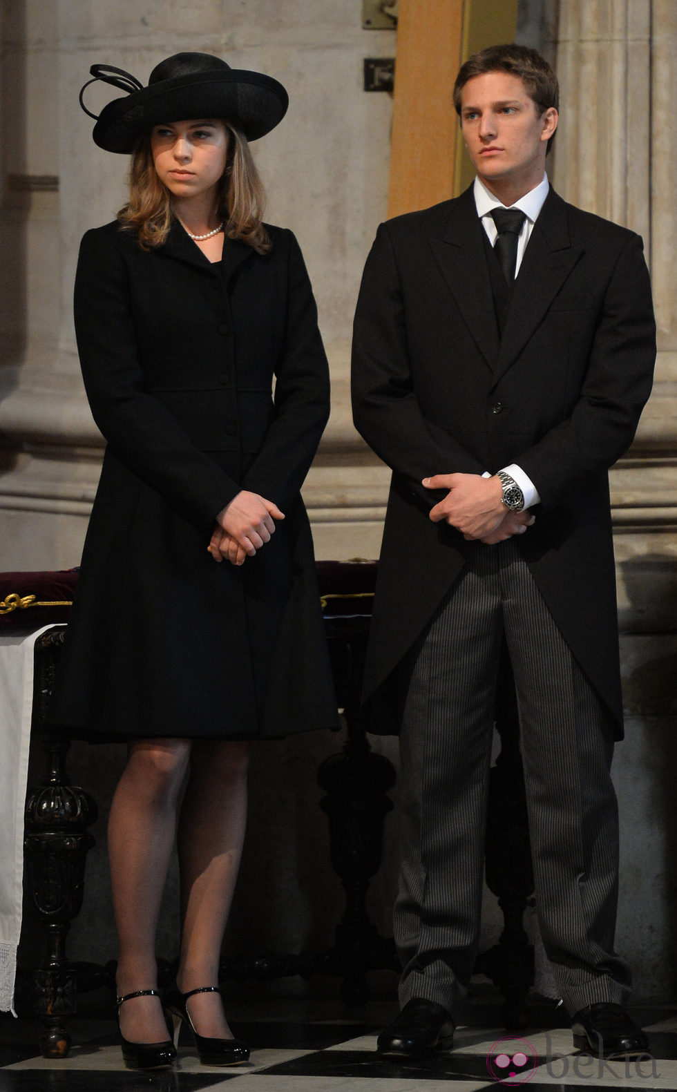 Amanda y Michael Thatcher en el funeral de Margaret Thatcher