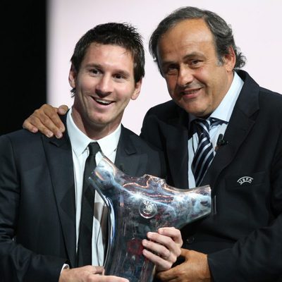 Leo Messi y Michel Platini