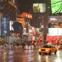 Times Square bajo la lluvia del huracán Irene