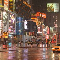 Times Square bajo la lluvia del huracán Irene