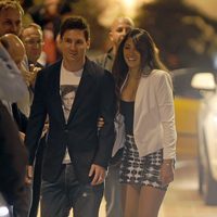 Leo Messi y Antonella Roccuzzo en la cena de celebración del título de Liga del Barça