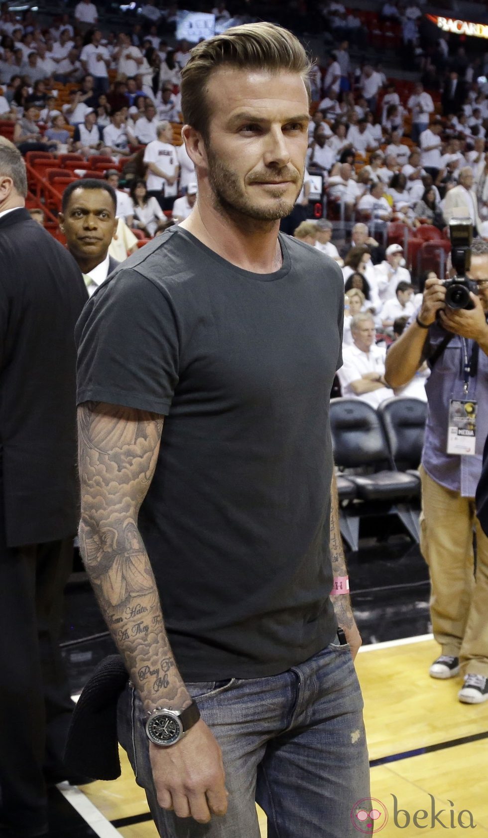 David Beckham disfrutando de un partido de la NBA en Miami