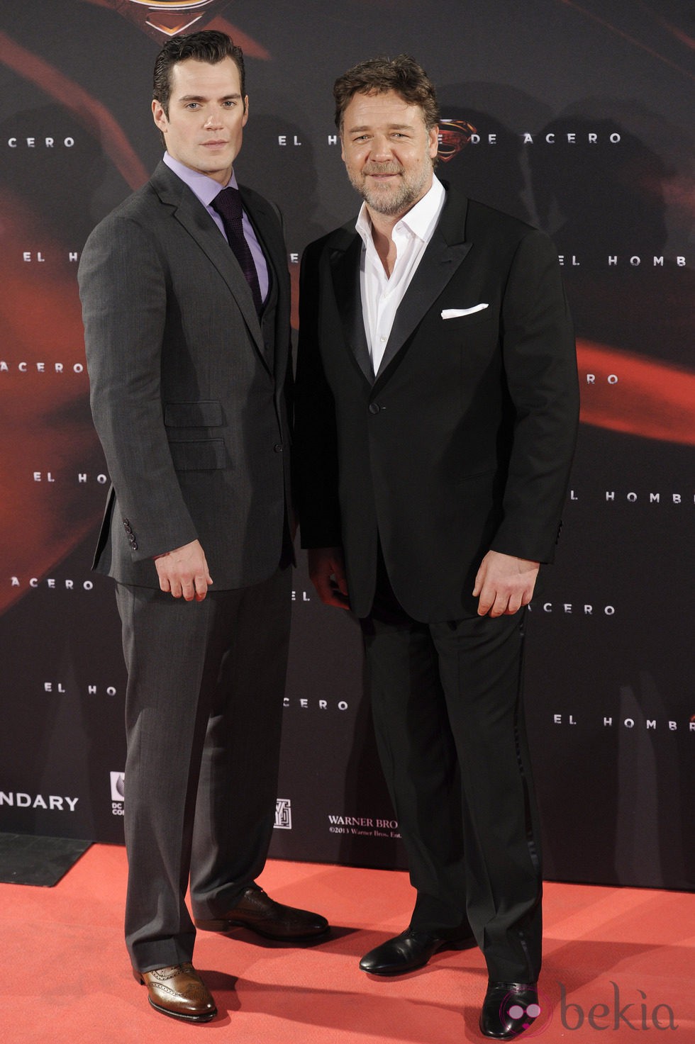 Henry Cavill y Russell Crowe en el estreno de 'El hombre de acero' en Madrid