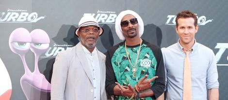 Samuel L. Jackson, Snoop Dogg y Ryan Reynolds en la presentación de 'Turbo' en Barcelona