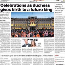 Portada de The Herald con el nacimiento del hijo de los Duques de Cambridge