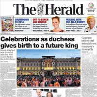 Portada de The Herald con el nacimiento del hijo de los Duques de Cambridge